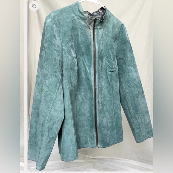 Vintage Reversible Suede Leather Jacket Lightweight Woman’s Blue Retro Shacket - Picture 2 of 16